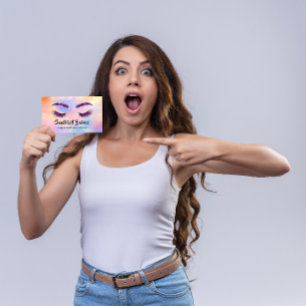 Microblading Makeup Eyelash Purple Holograph Logo Business Card