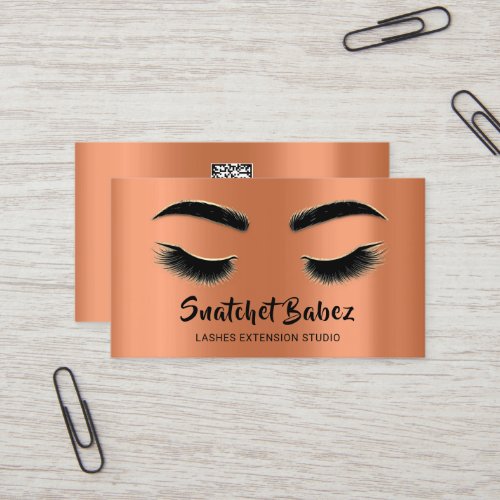 Microblading Makeup Eyelash Studio Orange QR Logo Business Card
