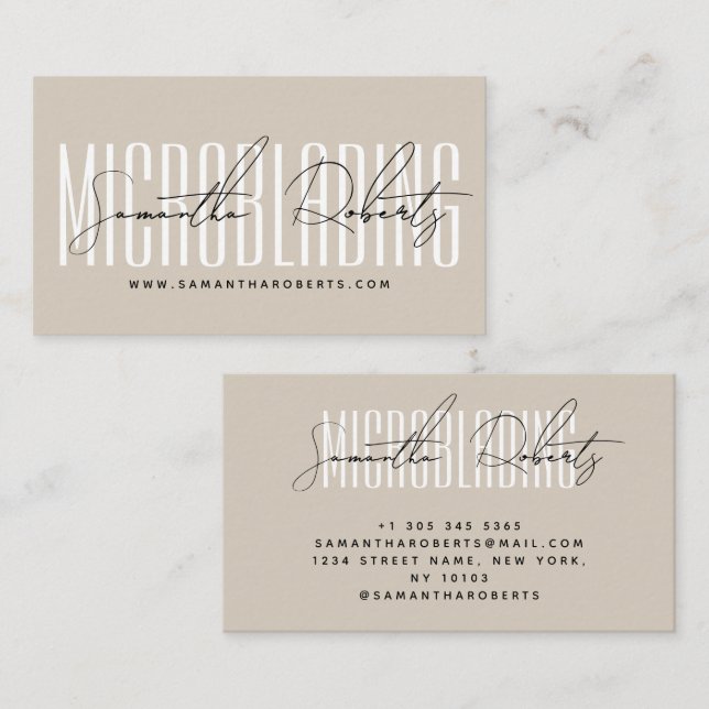 Microblading modern typography script beige business card (Front/Back)