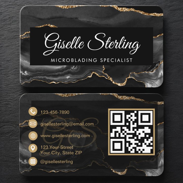 Microblading QR Code Black Gold Business Card