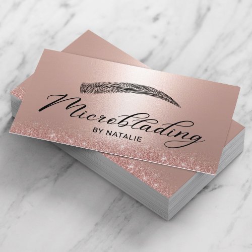 Microblading Rose Gold Glitter Brows Salon Business Card