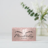 Microblading Rose Gold Glitter Drips Typography Business Card (Standing Front)
