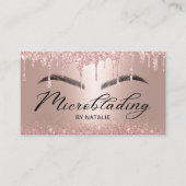 Microblading Rose Gold Glitter Drips Typography Business Card (Front)
