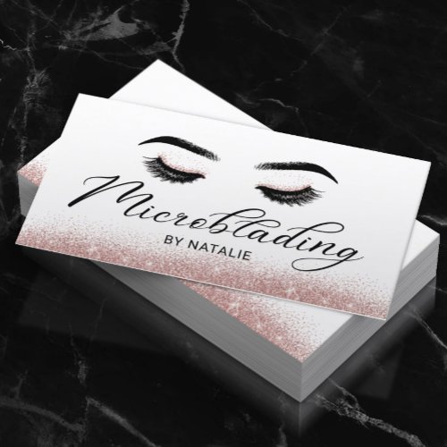 Microblading Rose Gold Glitter Elegant Typography Business Card