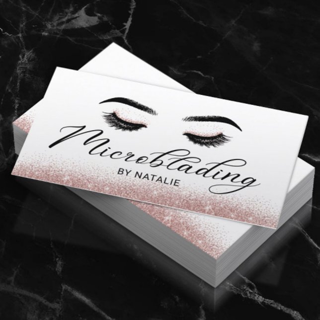 Microblading Rose Gold Glitter Elegant Typography Business Card (Creator Uploaded)