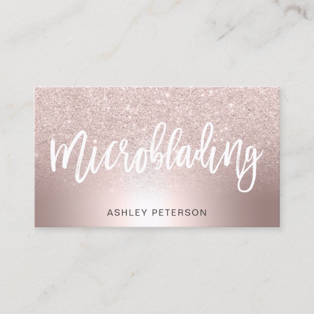 Microblading Rose gold glitter ombre metallic foil Business Card (Front)
