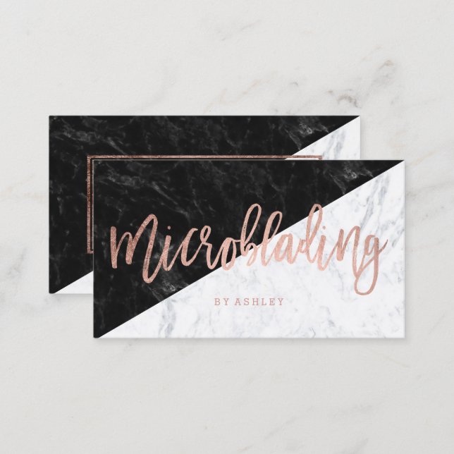 Microblading rose gold typography block marble business card (Front/Back)