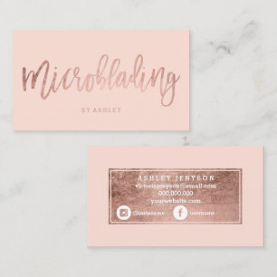 Microblading rose gold typography blush pink business card
