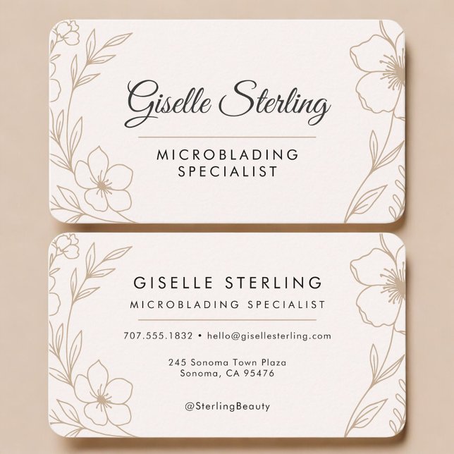 Microblading Specialist Botanical Blush and Black  Business Card (Creator Uploaded)