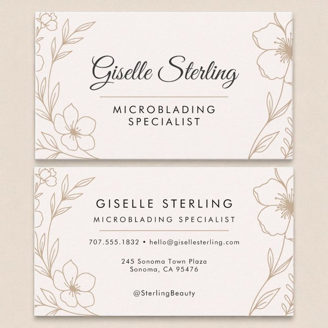 Microblading Specialist Botanical Blush and Black  Business Card (Creator Uploaded)