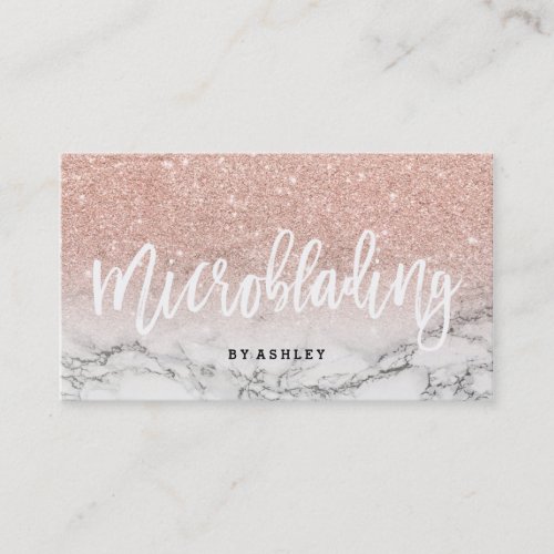 Microblading typography rose gold glitter marble business card