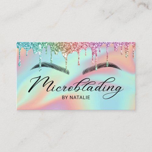 Microblading Unicorn Drips Holographic Typography Business Card