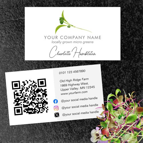 Microgreen Grower QR Illustrated Contact  Business Card