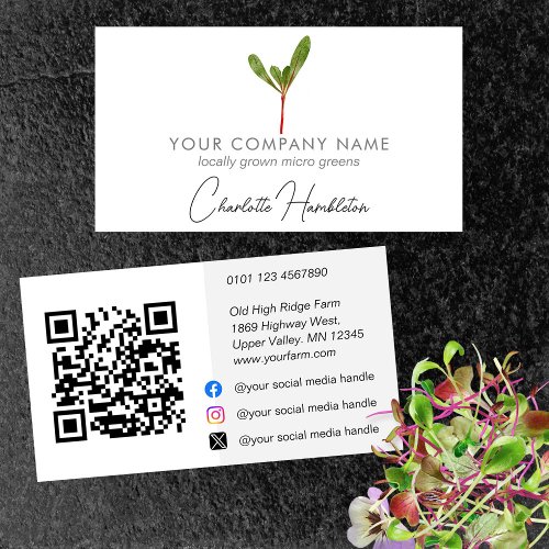 Microgreen Grower QR Illustrated Contact  Business Card
