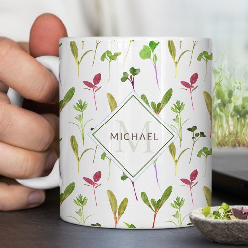 Microgreen Pattern Initial  Name  Coffee Mug