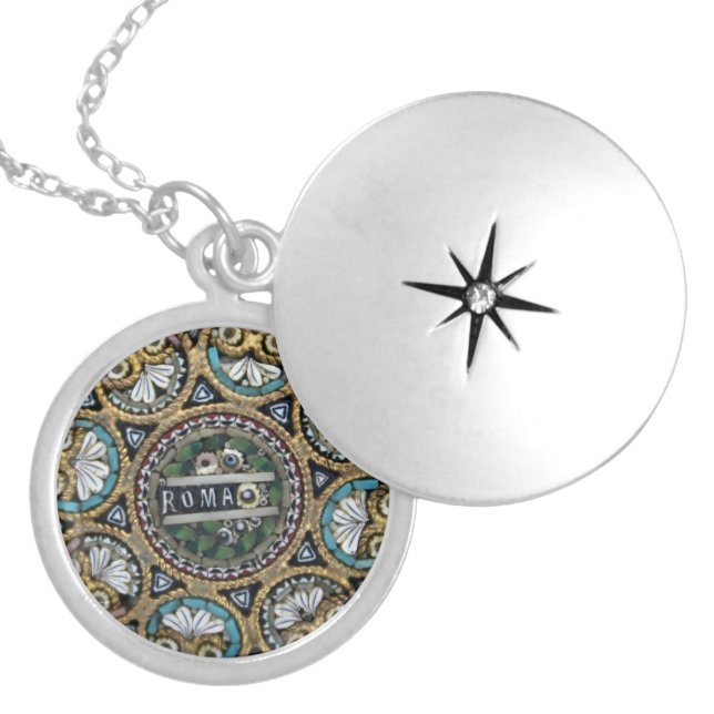 Micromosaic Italian Souvenir Roma Locket Necklace (Front)