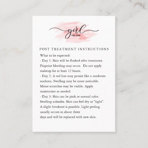 Microneedling Aftercare Instructions Card