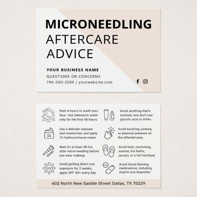 Microneedling Collagen Induction Aftercare Card (Front & Back)