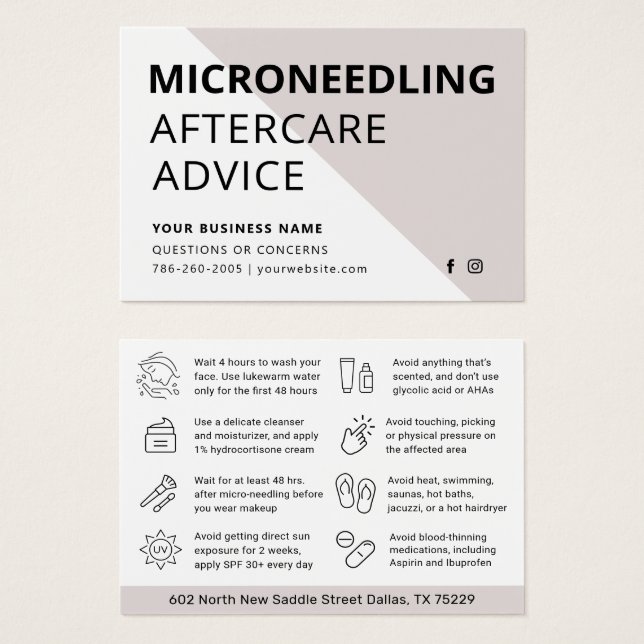 Microneedling Collagen Induction Aftercare Card (Front & Back)