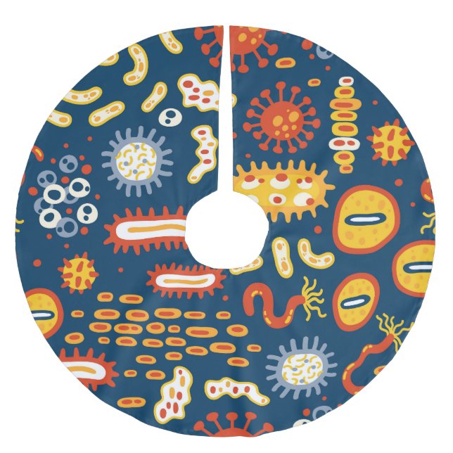 Microorganisms Dark Blue: Biology Pattern Brushed Polyester Tree Skirt (Front)