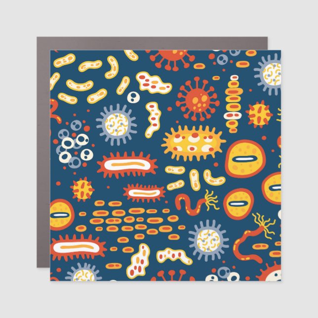 Microorganisms Dark Blue: Biology Pattern Car Magnet (Front)