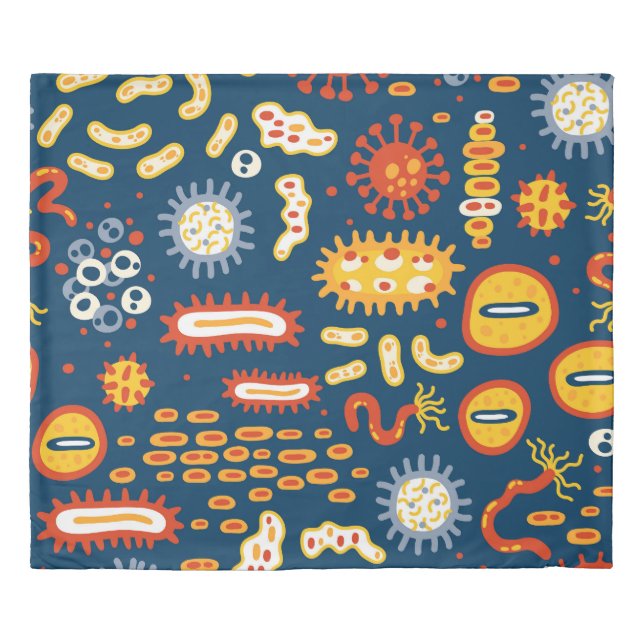 Microorganisms Dark Blue: Biology Pattern Duvet Cover (Front)