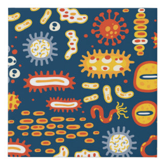 Microorganisms Dark Blue: Biology Pattern Faux Canvas Print