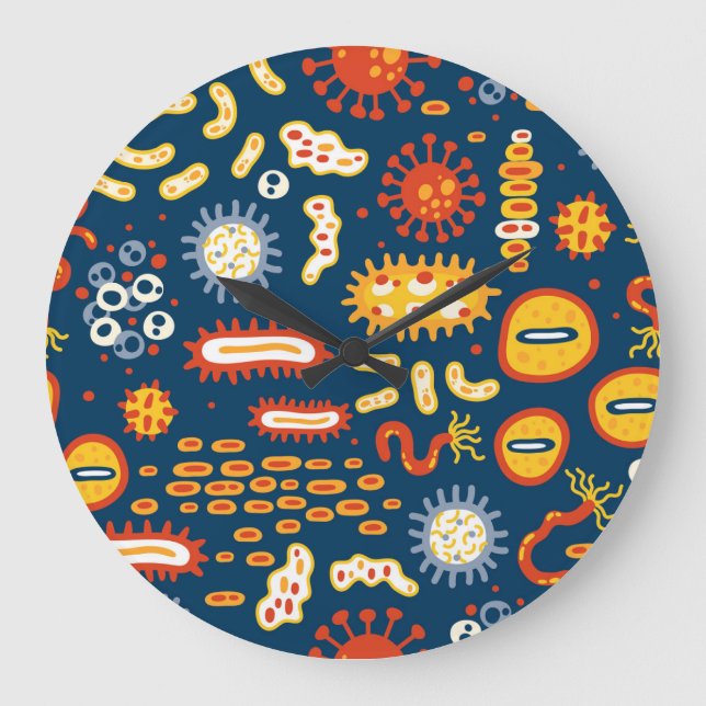 Microorganisms Dark Blue: Biology Pattern Large Clock (Front)