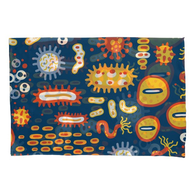 Microorganisms Dark Blue: Biology Pattern Pillow Case (Front)