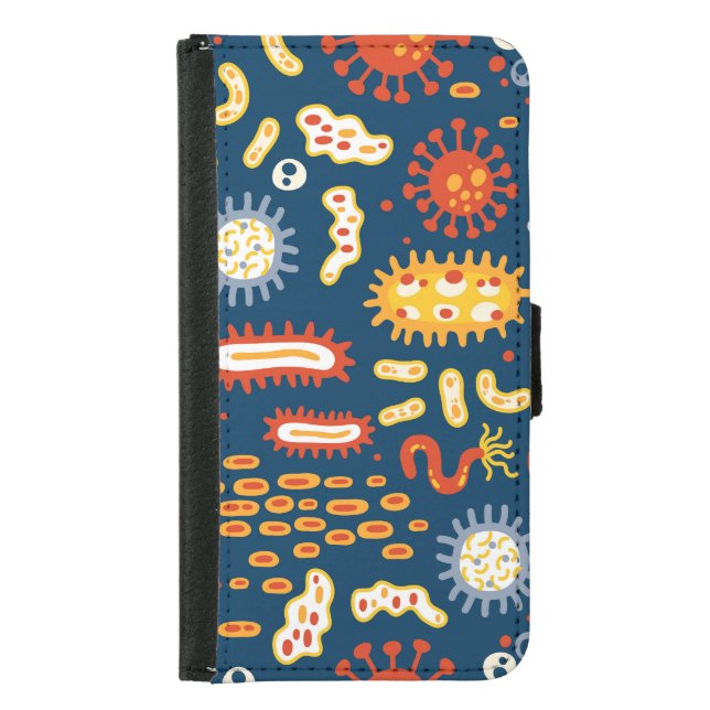 Microorganisms Dark Blue: Biology Pattern Samsung Galaxy Wallet Case (Front)