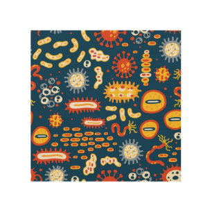 Microorganisms Dark Blue: Biology Pattern Wood Wall Art