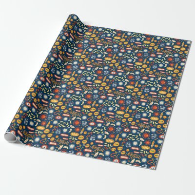 Microorganisms Dark Blue: Biology Pattern Wrapping Paper