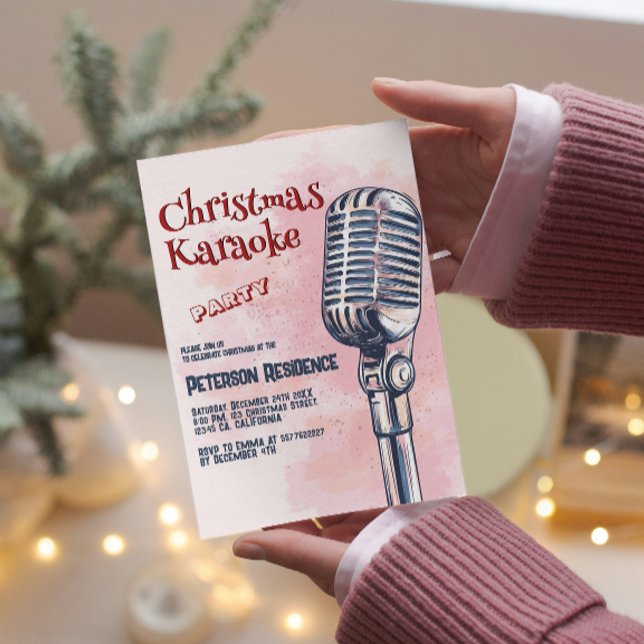 Microphone And Pink Christmas Karaoke Party  Invitation (Creator Uploaded)