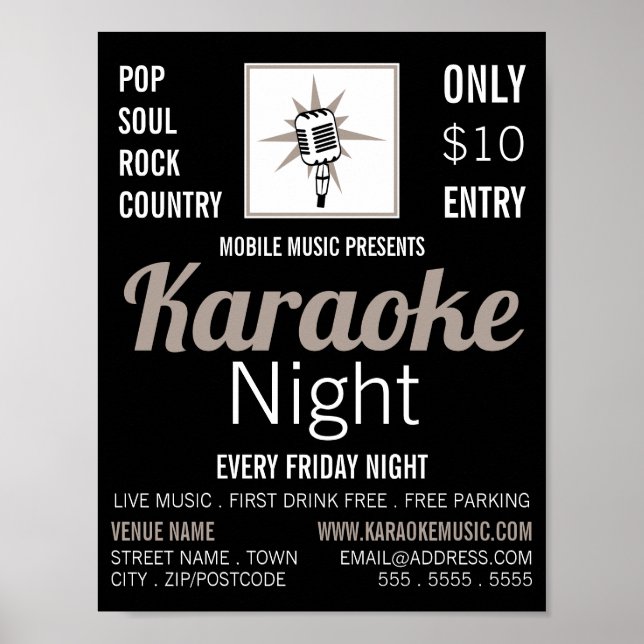 Microphone Design, Karaoke Event Advertising Poster (Front)