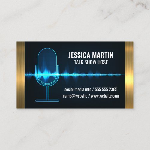 Microphone  Digital Sound Wave  Gold Metal Trim Business Card