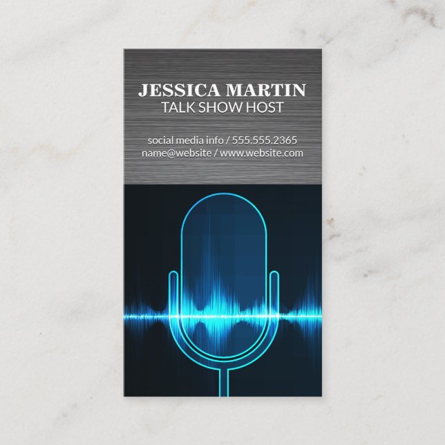 Microphone | Digital Sound Wave | Metallic Business Card (Front)