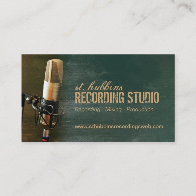 Microphone Green Background Singer Business Card (Front)