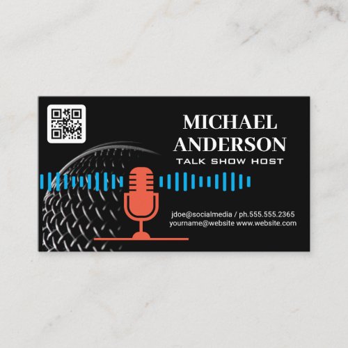 Microphone Logo  Podcast Host  QR Code Business Card