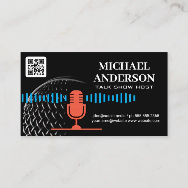 Microphone Logo | Podcast Host | QR Code Business Card | Zazzle