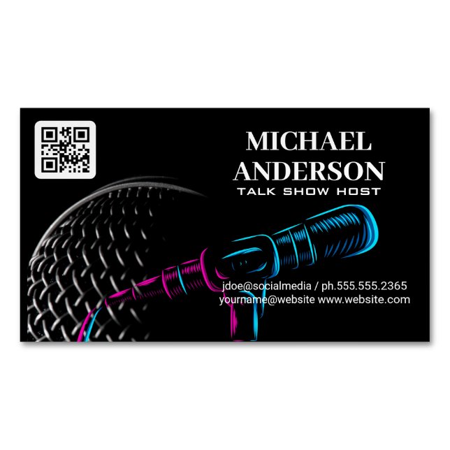 Microphone Logo | Podcast Vlogger Business Card Magnet (Front)