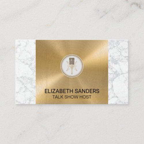 Microphone  Marble and Gold Metal Business Card