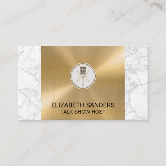 Microphone | Marble and Gold Metal Business Card (Front)