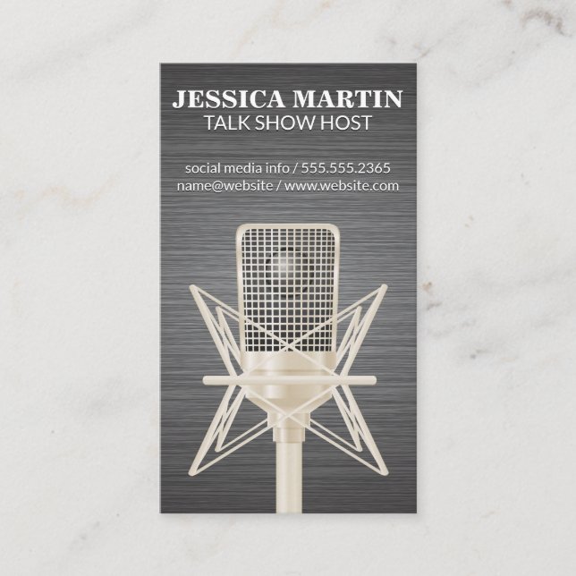 Microphone | Metal Texture Background Business Card (Front)