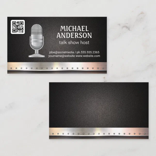 Microphone | Metal Trim | QR Code Business Card | Zazzle