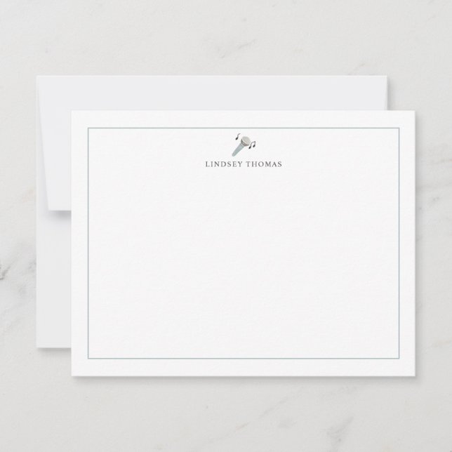 Microphone Music Border Personalized Stationery Note Card (Front)