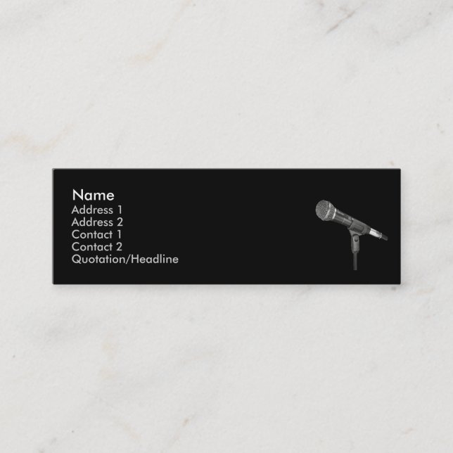 microphone round black skinny business card (Front)