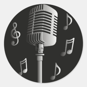 Microphone vintage analog music recording voice classic round sticker