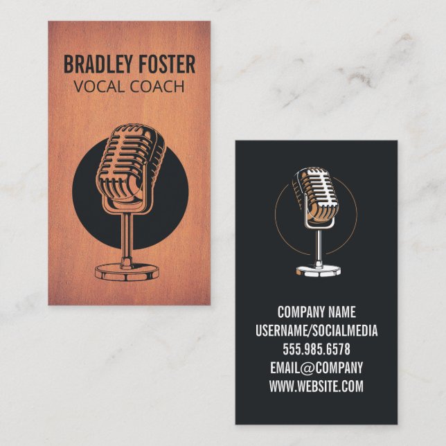 Microphone Vintage Illustration  Business Card (Front/Back)