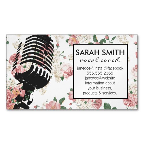 Microphone with Floral Pattern Business Card Magnet