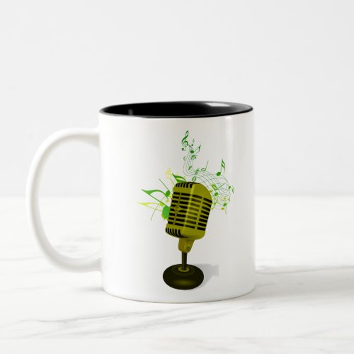 microphone with musical notes Two_Tone coffee mug